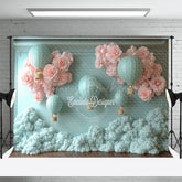 Lofaris Blue Hot Air Balloon Bloom Flowers Birthday Backdrop